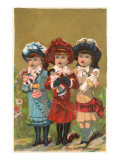 Three French Girls with Dolls Giclee Print