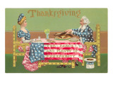 Uncle and Aunt Sam Cutting Turkey Poster