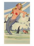 Mermaid with Fish Giclée-Druck
