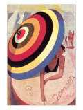 Woman under Umbrella Writing in Sand Giclée-Druck