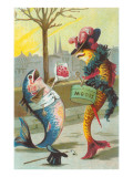 Two Fashionable Fish Meet on the Street Poster