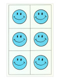Six Blue Happy Faces Giclée-tryk