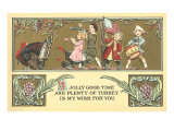 Thanksgiving Greetings, Children Marching Behind Turkey Giclee Print