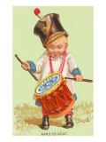 Little Victorian Boy with Drum Made of Spool Giclee Print