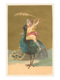 Little Girl Riding Peacock Posters