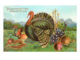 Thanksgiving Greetings, Turkey with Fruits Giclee Print