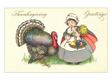 Little Pilgrim Girl with Turkey Giclee Print
