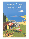 Family Camping by Ocean, Have a Great Vacation Posters