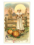 Thin Farm Lady with Wheat and Pumpkins Giclee Print