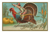 Greetings, Jockey Boy Riding Turkey Prints