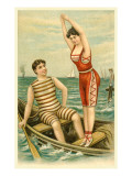 Woman in Bathing Costume Diving from Boat Giclée-Druck