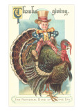 Little Uncle Sam Riding Turkey Giclee Print