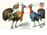 Thanksgiving Greetings, Turkeys in Hats Giclee Print