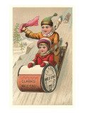 Children on Spool Sled Print