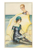 Couple on Beach in Swimming Costumes Prints