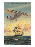 Travel Memories are Timeless, Airplane and Sailing Ship Poster