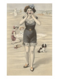 Victorian Woman Shouting on Beach Prints
