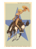 Girl Clad in Starred Scarf on Bronco Giclee Print