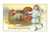 Greetings, Girl with Turkey Posters