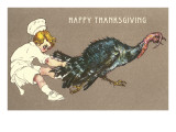 Happy Thanksgiving, Little Chef with Turkey Giclee Print
