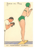 French Cartoon of Diving Lady, Now Smile Lámina giclée French Cartoon of Diving Lady, Now Smile Lámina giclée