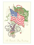 American and Irish Flags, St. Patrick's Day Prints