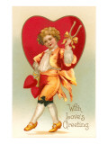 With Loves Greeting, Prancing Boy with Wishbone reproduction procédé giclée
