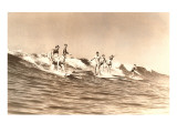 Group of Surfers on Long Boards Poster