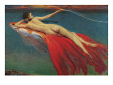 Naked Woman Riding Large Gold Fish Giclee Print