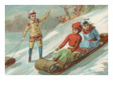 Children Sledding in Toboggans Prints