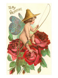 To My Valentine, Fishing Cupid in Roses Posters