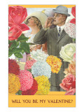 Will You Be My Valentine Couple Amid Flowers Poster