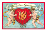 Valentine Greetings, Cupids with Flaming Hearts Photo