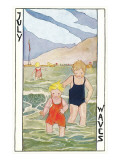 July Waves, Children Bathing in Sea Giclee Print