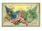 St. Patrick's Day, American and Irish Flags Affiches