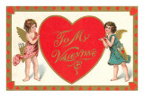 A mi Valentín, cupidos alrededor de un corazón Láminas