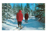 Snow Shoeing Through Woods Lámina giclée