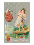 Valentine Greeting, Cupid Fishing Hearts Prints