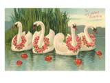 To My Sweet Valentine, Swans with Rose Leis Giclee Print