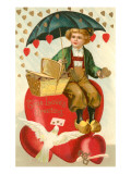 True Loves Greeting, Boy with Umbrella on Heart reproduction procédé giclée