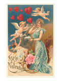To My Valentine, Lady Blowing Heart Bubbles Posters