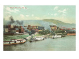 Wharf with Steamboats, Wheeling, West Virginia Poster