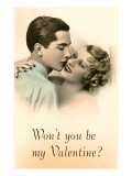 Wont You Be My Valentine Couple Smooching Giclee Print