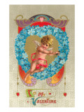 To My Valentine, Cupid in Violet Wreath Prints