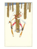 Little Skier Stuck on Tree Lámina giclée