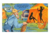 Cartoon, Man Watching Women in Tent Print