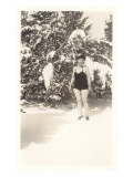 Woman in Bathing Suit in Snow Print