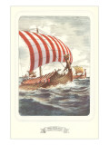Viking Ship with Striped Sail Giclee Print