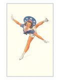 Lady Ice Skater with Patriotic Outfit Giclee Print