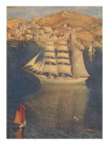 Three-Masted Sailing Ship in Harbor Giclee Print